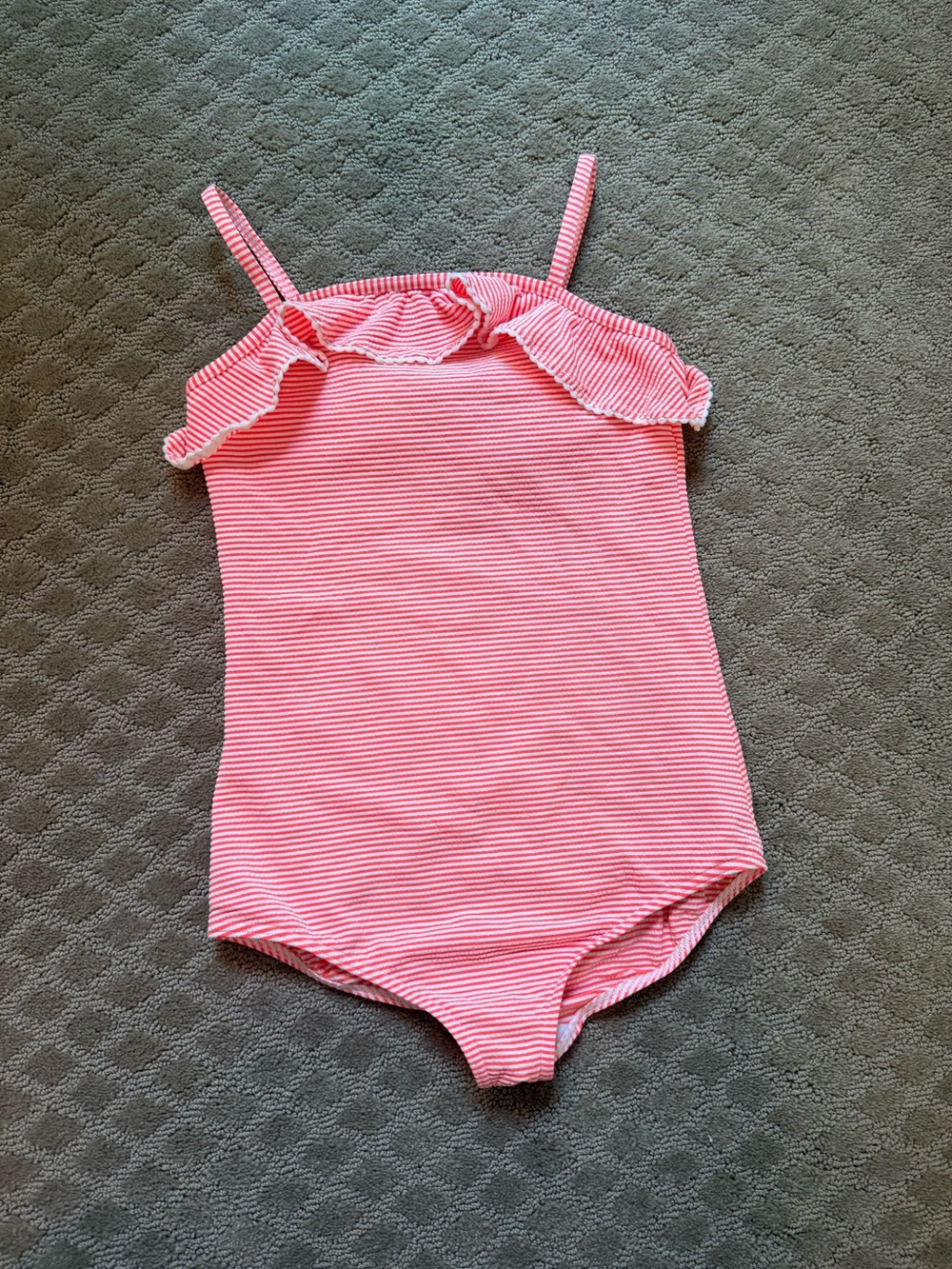 Girls' Pink Stripe Ruffle One-Piece Swimsuit